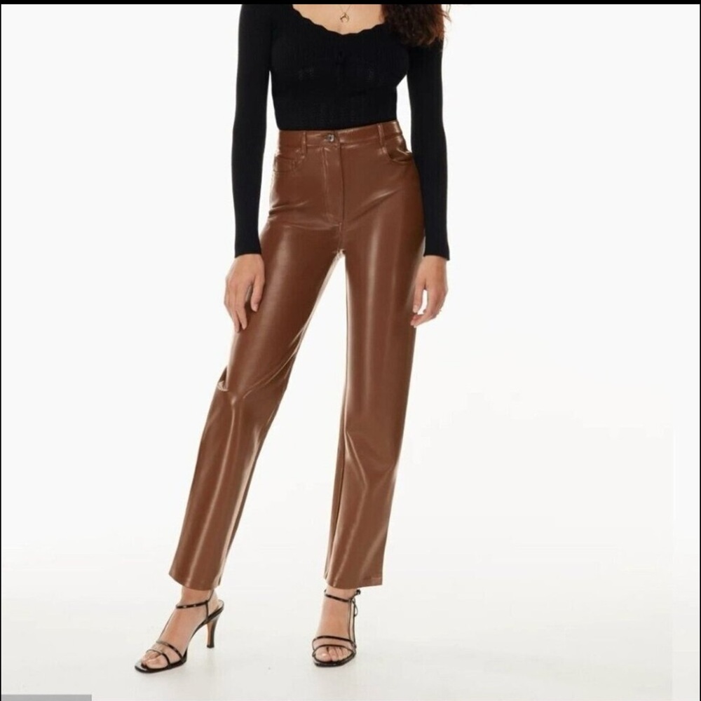 Aritzia Wilfred The Melina High-Waisted Vegan Leather Pant Camel Brown Size 2